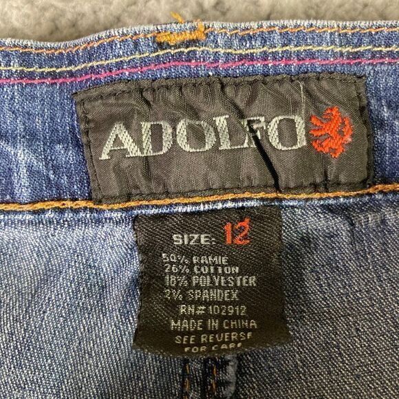 Adolfo Bootcut Jeans Womens Size 12 Boot Cut Mid Rise‎ Ramie Spandex Blue Denim - Picture 8 of 10